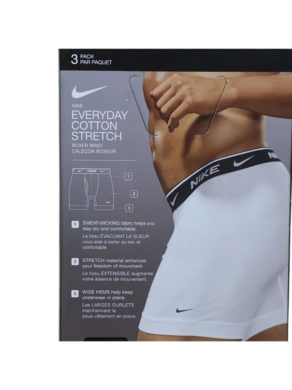 Nike Everyday Cotton Stretch Boxer Briefs 3-Pack Small With Dri-Fit Technology